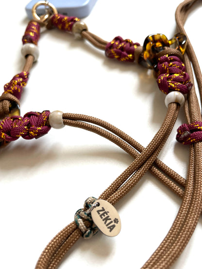 cordon telephone paracorde ajustable couleurs bordeaux dore noir fait main marseille made in france accessoire bijou idée cadeau lanyard smartphone plaque zekia