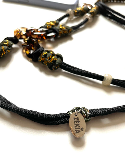 cordon telephone paracorde ajustable couleurs kaki dore noir fait main marseille made in france accessoire bijou idée cadeau lanyard smartphone plaque zekia