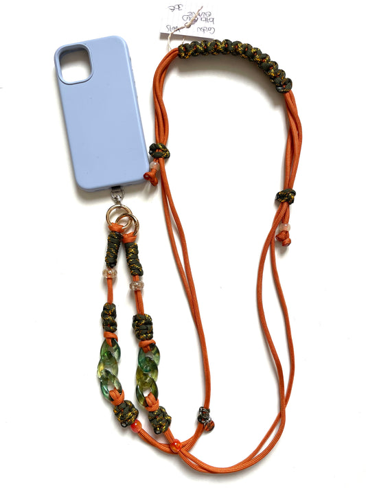 cordon telephone paracorde ajustable couleurs kaki dore orange fait main marseille made in france accessoire bijou idée cadeau lanyard smartphone