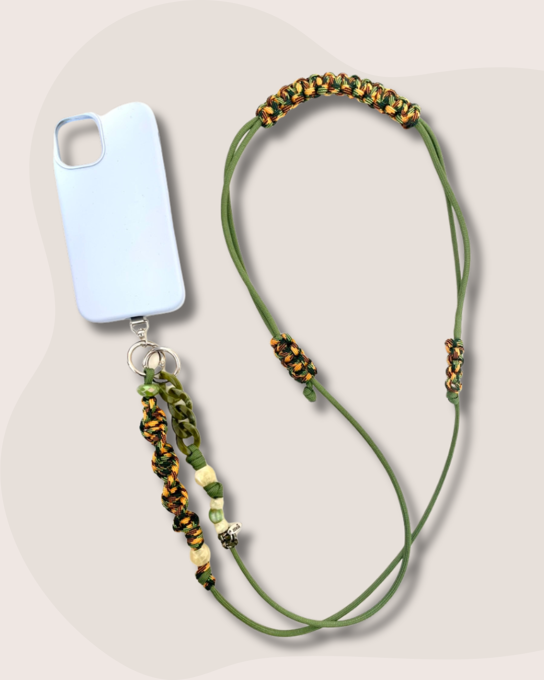 cordon telephone bandoulière paracorde ajustable vert kaki