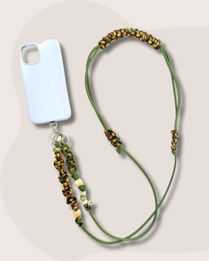 cordon telephone bandoulière paracorde ajustable vert kaki