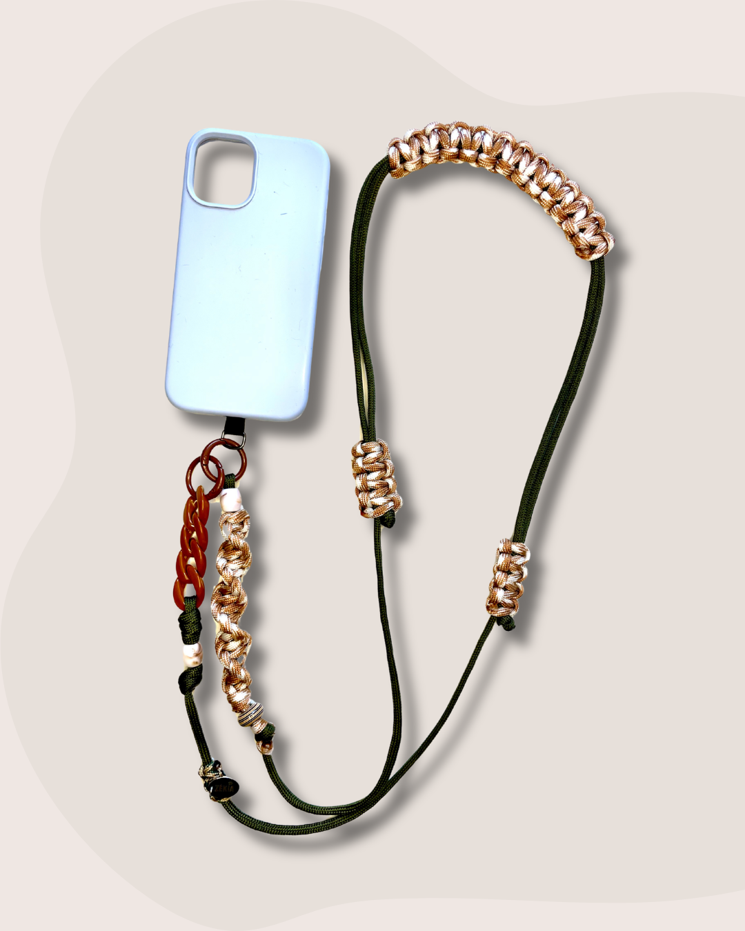 Cordon téléphone paracorde ajustable bandoulière kaki