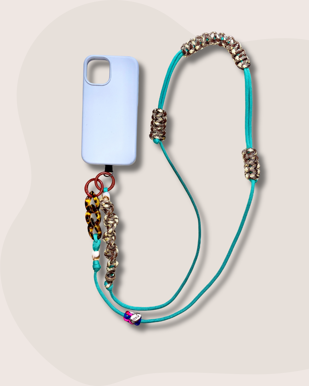 cordon telephone bandouliere paracorde ajustable bleu fait main france