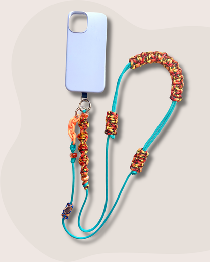 cordon telephone bandouliere paracorde ajustable fait main france bleu orange