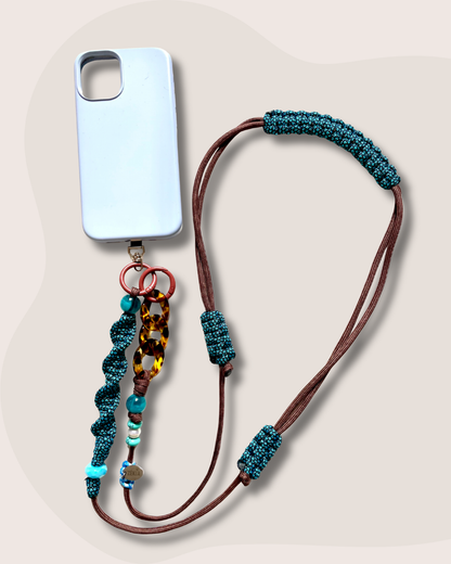 cordon telephone ajustable paracorde marron bleu