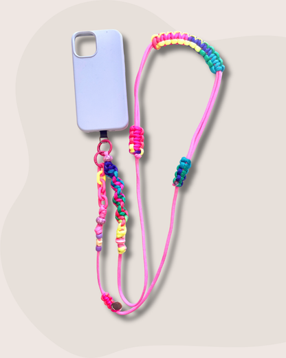 cordon telephone bandouliere ajustable paracorde rose fait main
