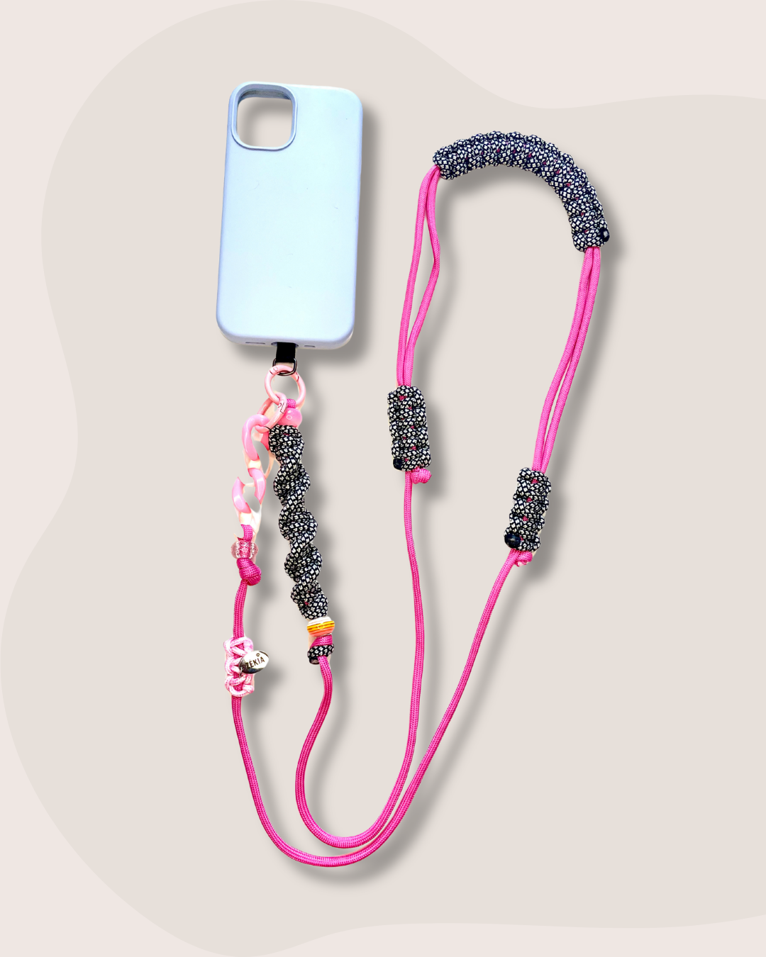 cordon telephone bandouliere paracorde fait main ajustable rose