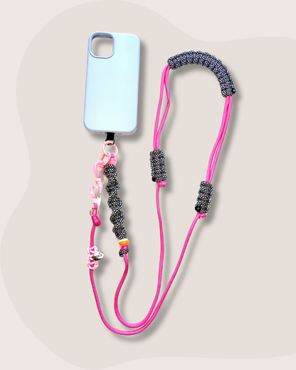 cordon telephone bandouliere paracorde fait main ajustable rose