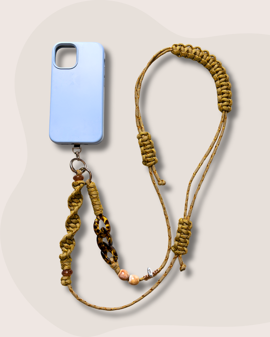 cordon telephone zekia paracorde beige dore bandoulière longueur ajustable fait main marseille 