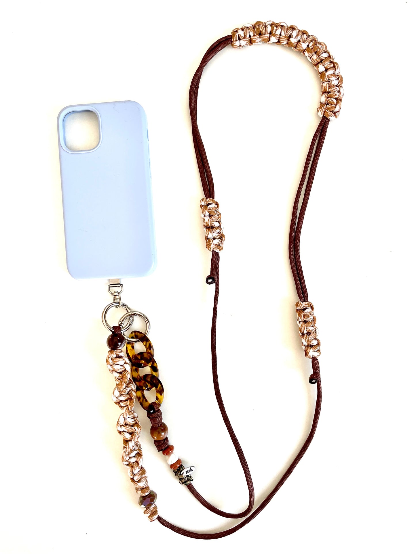 cordon telephone reglable fait main france marron et beige paracorde