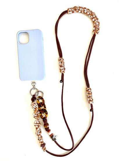 cordon telephone reglable fait main france marron et beige paracorde