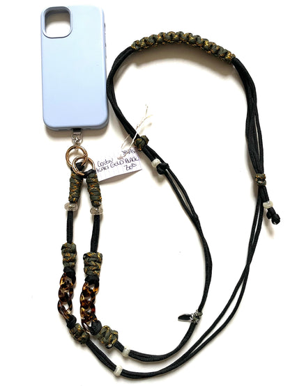cordon telephone paracorde ajustable couleurs kaki dore noir fait main marseille made in france accessoire bijou idée cadeau lanyard smartphone