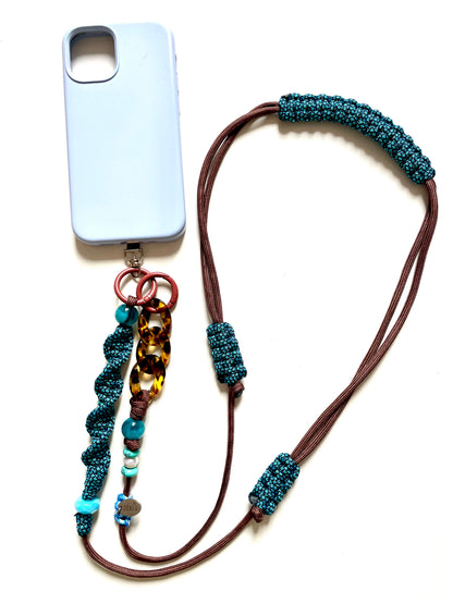 cordon telephone paracorde ajustable solide fait main marron bleu