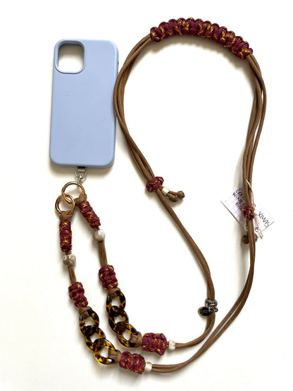 cordon telephone paracorde ajustable couleurs bordeaux dore noir fait main marseille made in france accessoire bijou idée cadeau lanyard smartphone