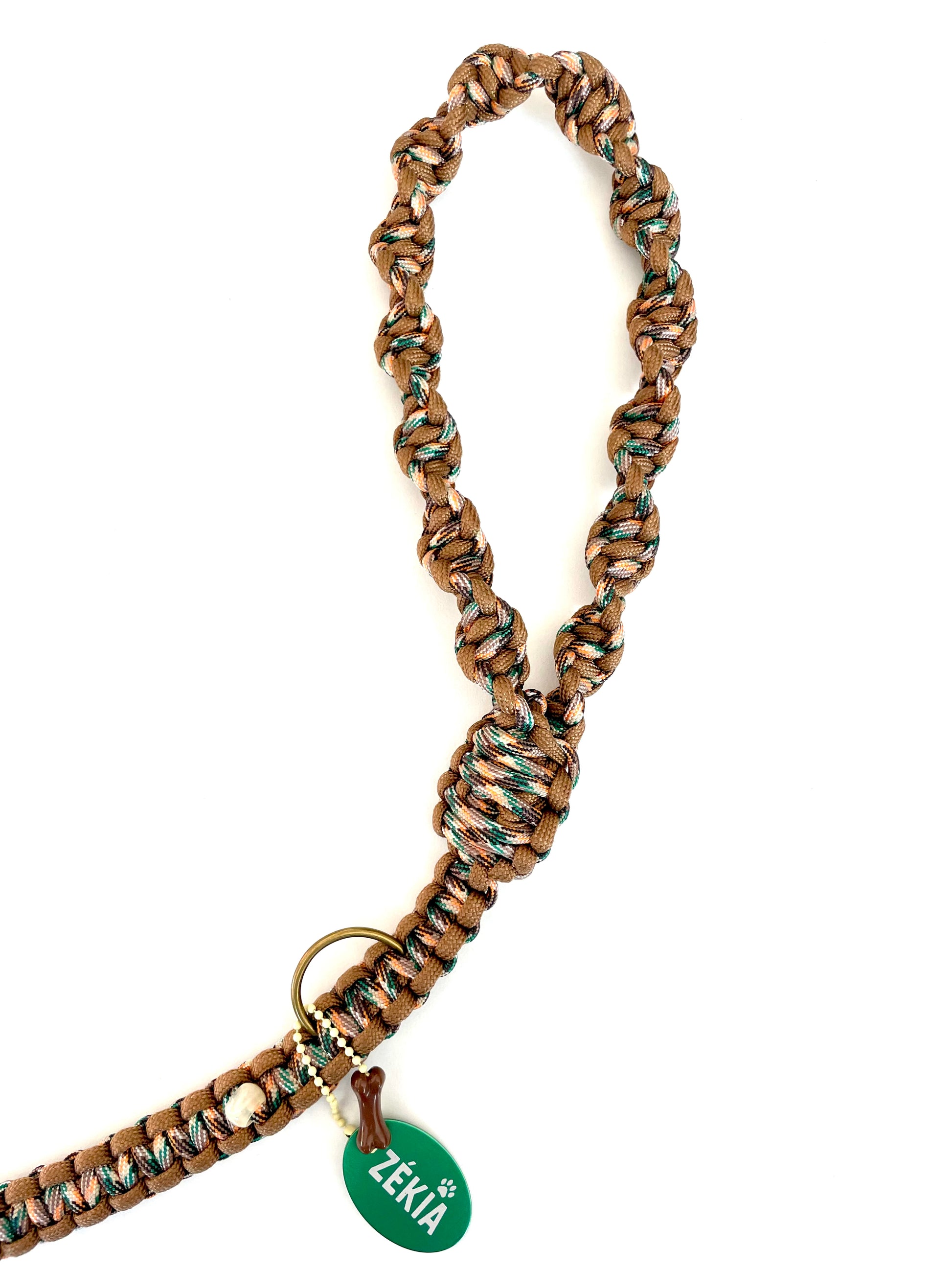 Laisse de balade pour chien en paracorde solide et résistante avec détails perles. Laisse faite main, France, couleurs : bronze.