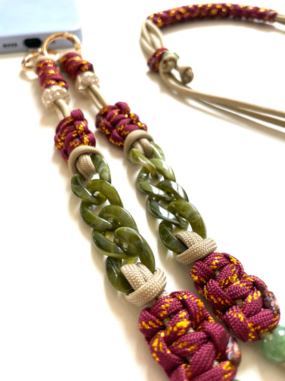 cordon telephone paracorde ajustable couleurs bordeaux dore kaki fait main marseille made in france accessoire bijou idée cadeau lanyard smartphone