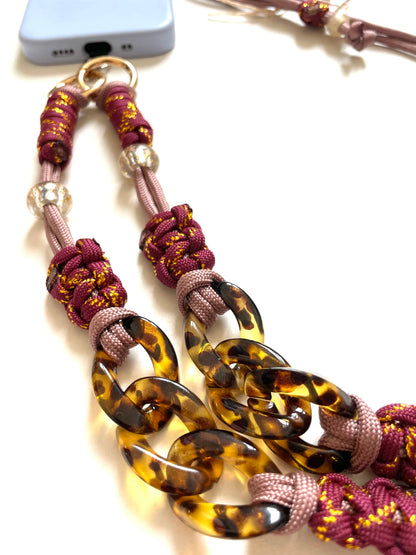 cordon telephone paracorde ajustable couleurs bordeaux dore noir fait main marseille made in france accessoire bijou idée cadeau lanyard smartphone