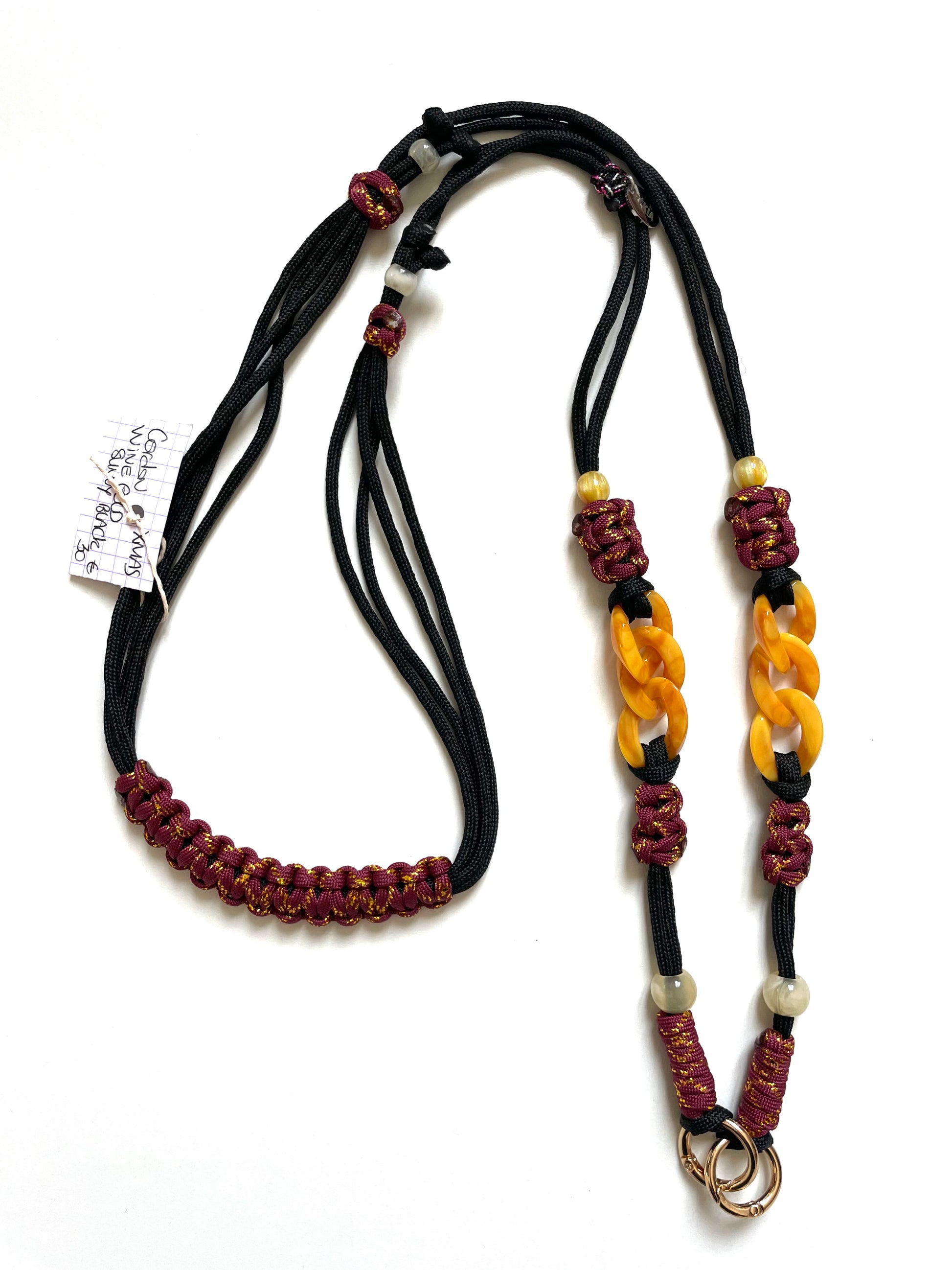 cordon telephone paracorde ajustable couleurs bordeaux dore noir fait main marseille made in france accessoire bijou idée cadeau lanyard smartphone