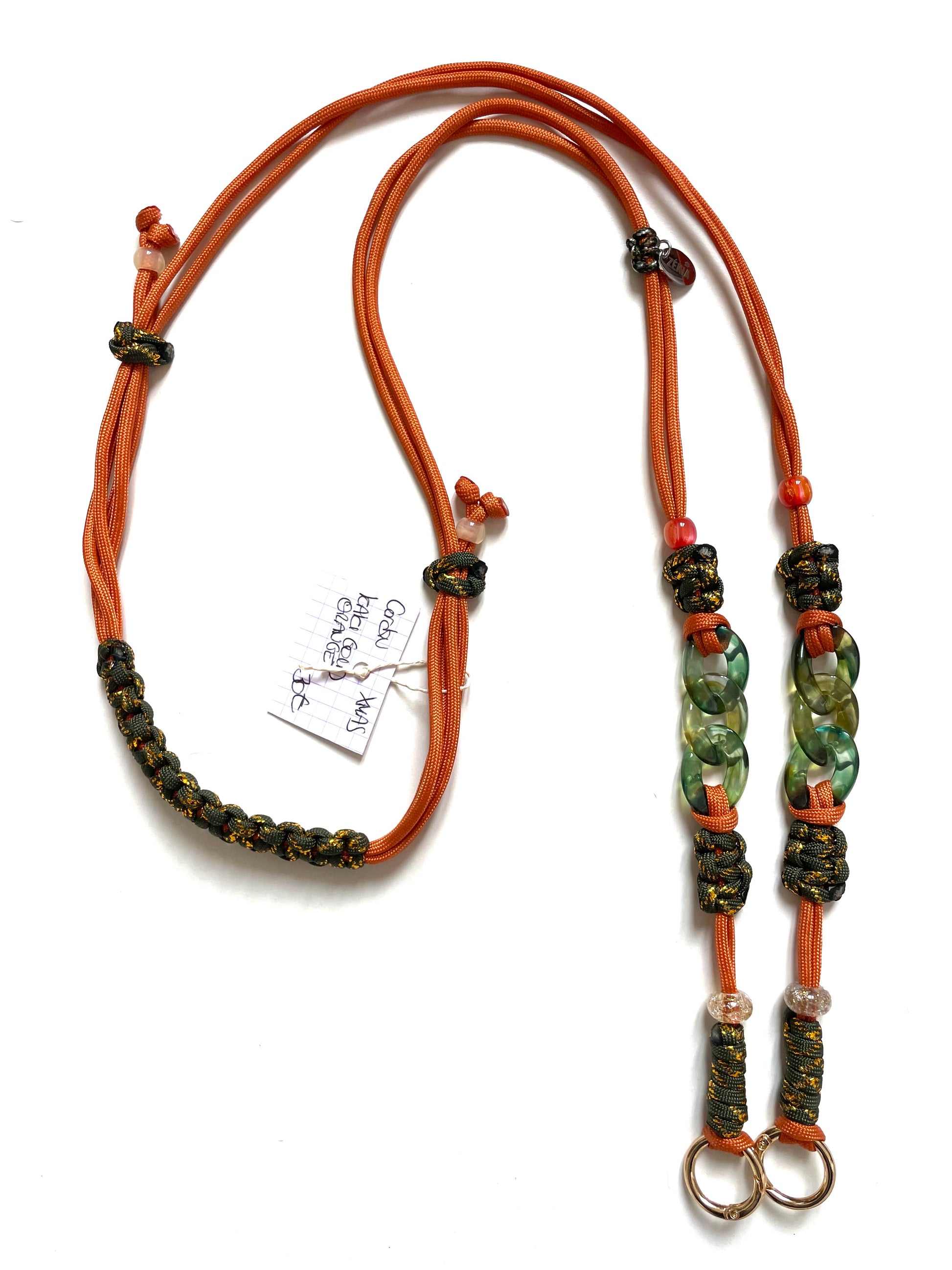 cordon telephone paracorde ajustable couleurs kaki dore orange fait main marseille made in france accessoire bijou idée cadeau lanyard smartphone