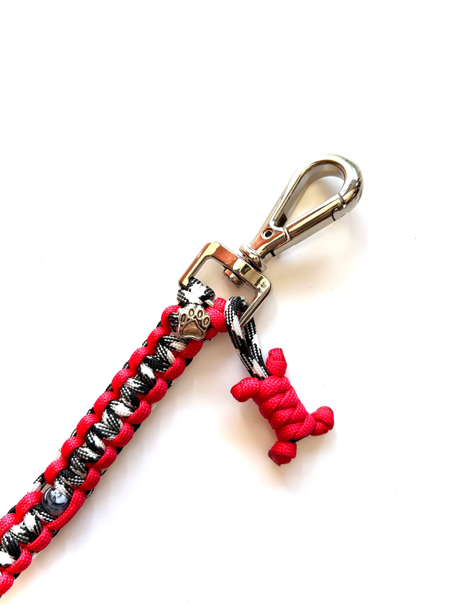 laisse chien balade paracorde solide fait main vichy noir blanc rouge